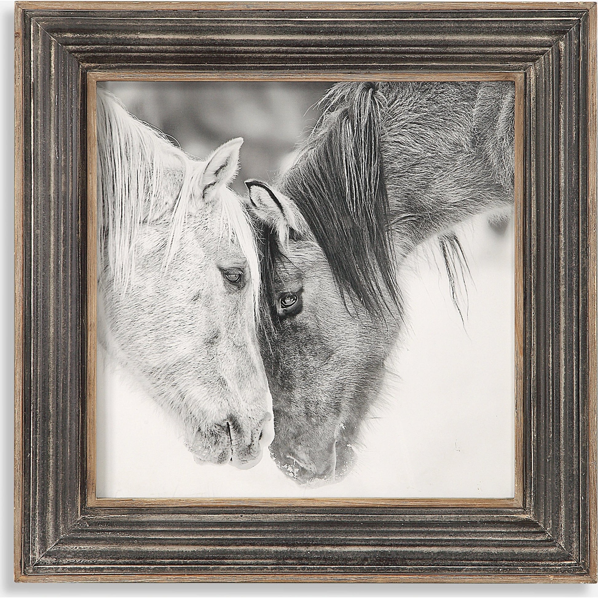 Black and White Horses Print by Uttermost in multi and black. Made from mdf, glass, iron, paper in a rustic style.