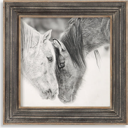 Black and White Horses Print by Uttermost in multi and black. Made from mdf, glass, iron, paper in a rustic style.