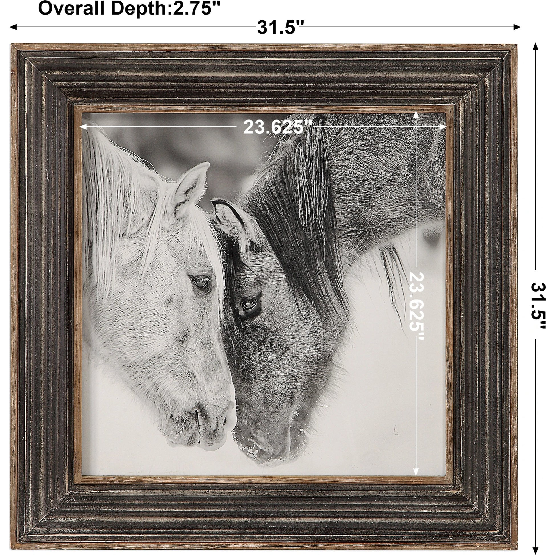 Black and White Horses Print by Uttermost in multi and black. Made from mdf, glass, iron, paper in a rustic style.