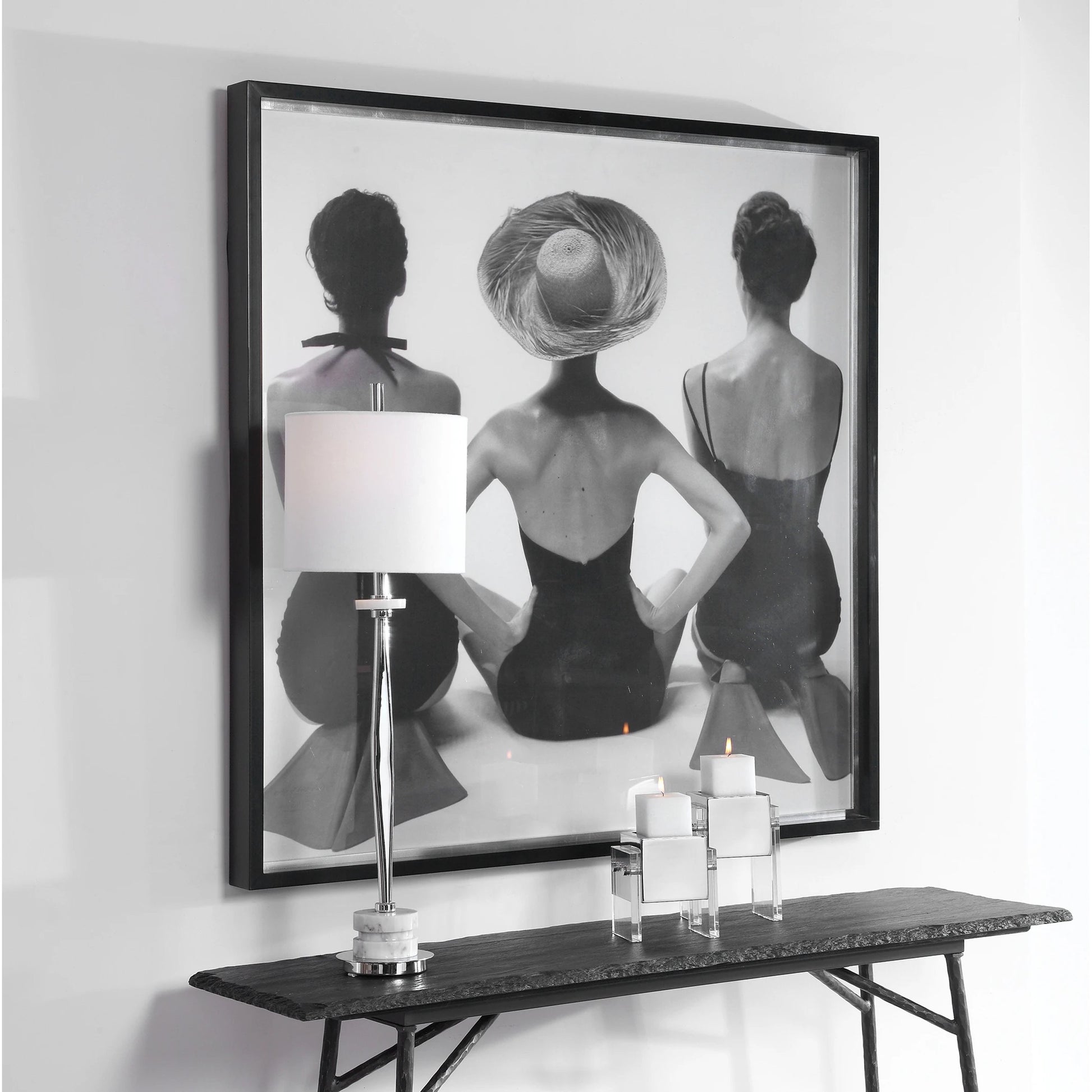 Ladies' Swimwear, 1959 Fashion Print by Uttermost in multi. Made from pine, glass, mdf, paper in a coastal style.