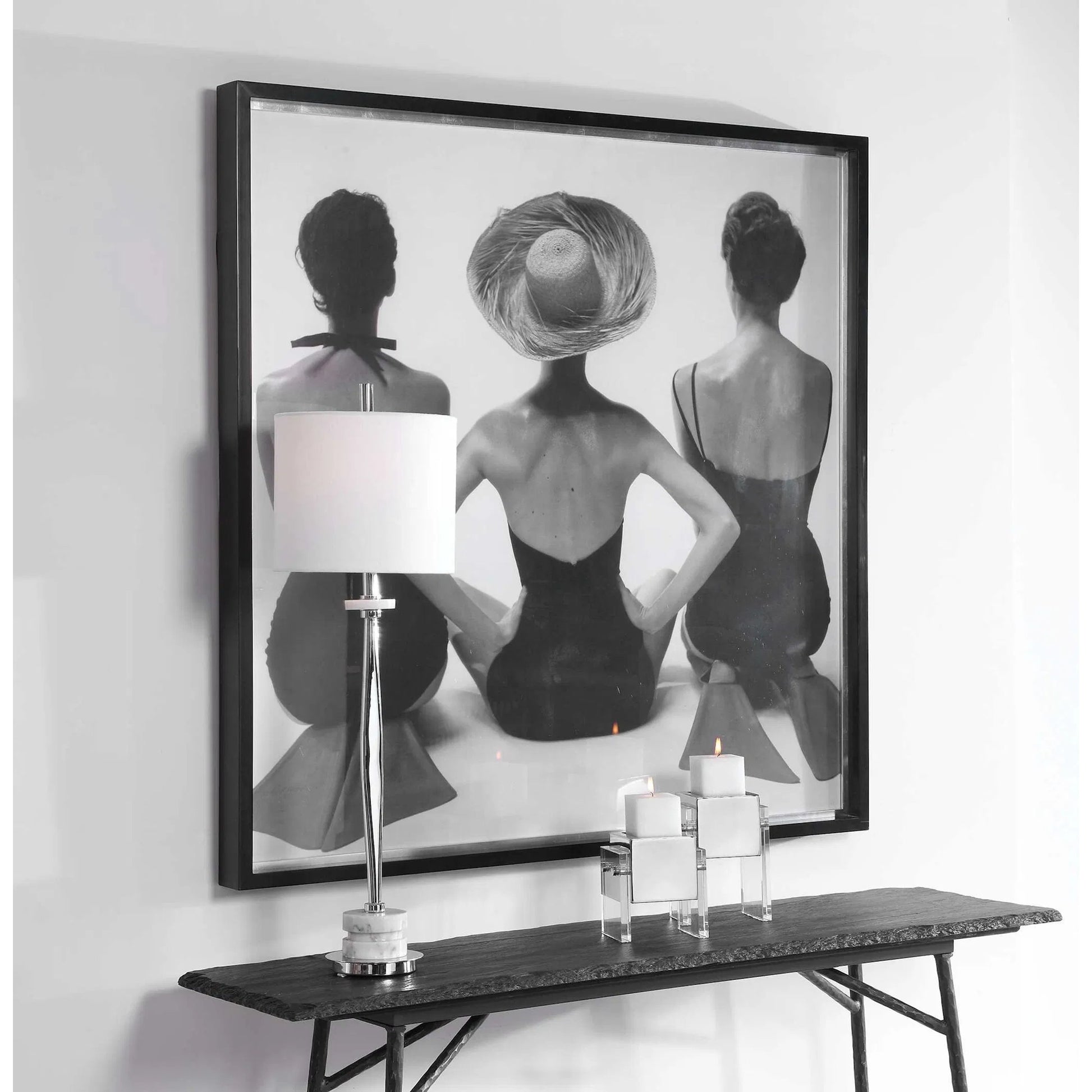 Ladies' Swimwear, 1959 Fashion Print by Uttermost in multi. Made from pine, glass, mdf, paper in a coastal style.