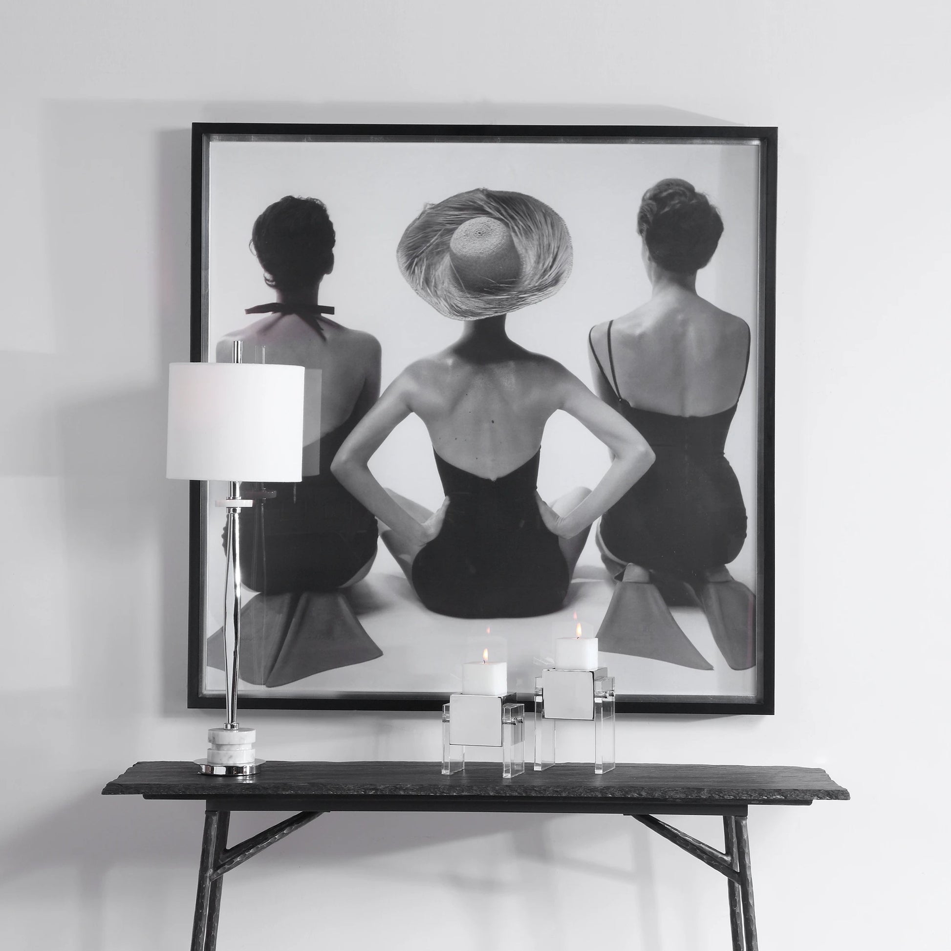 Ladies' Swimwear, 1959 Fashion Print by Uttermost in multi. Made from pine, glass, mdf, paper in a coastal style.