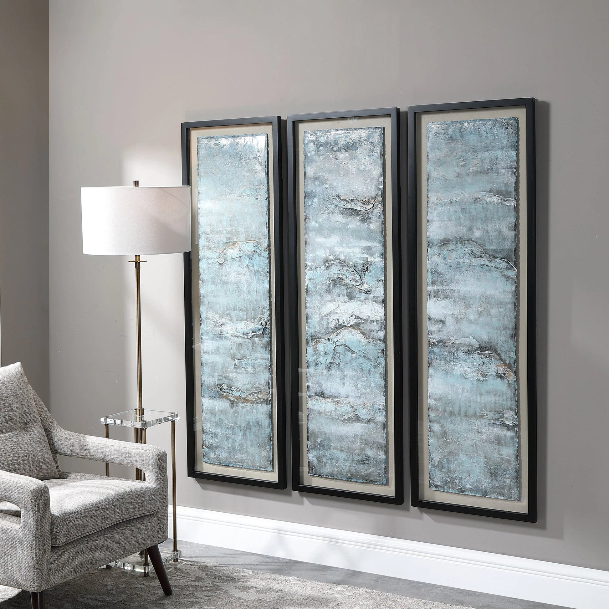 Ocean Swell Painted Art by Uttermost in multi. Made from iron, pine, mdf, glass, acrylic in a coastal style.
