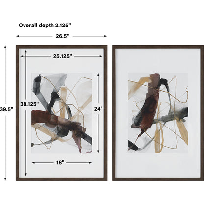 Burgundy Interjection Abstract Prints by Uttermost in multi and dark walnut. Made from plastic, glass, paper in a transitional style.