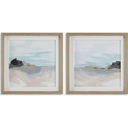 Glacial Coast Framed Prints by Uttermost in multi and natural pine. Made from pine, mdf, veneer, linen in a coastal style.