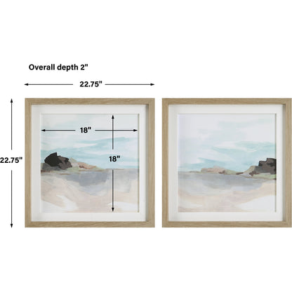 Glacial Coast Framed Prints by Uttermost in multi and natural pine. Made from pine, mdf, veneer, linen in a coastal style.