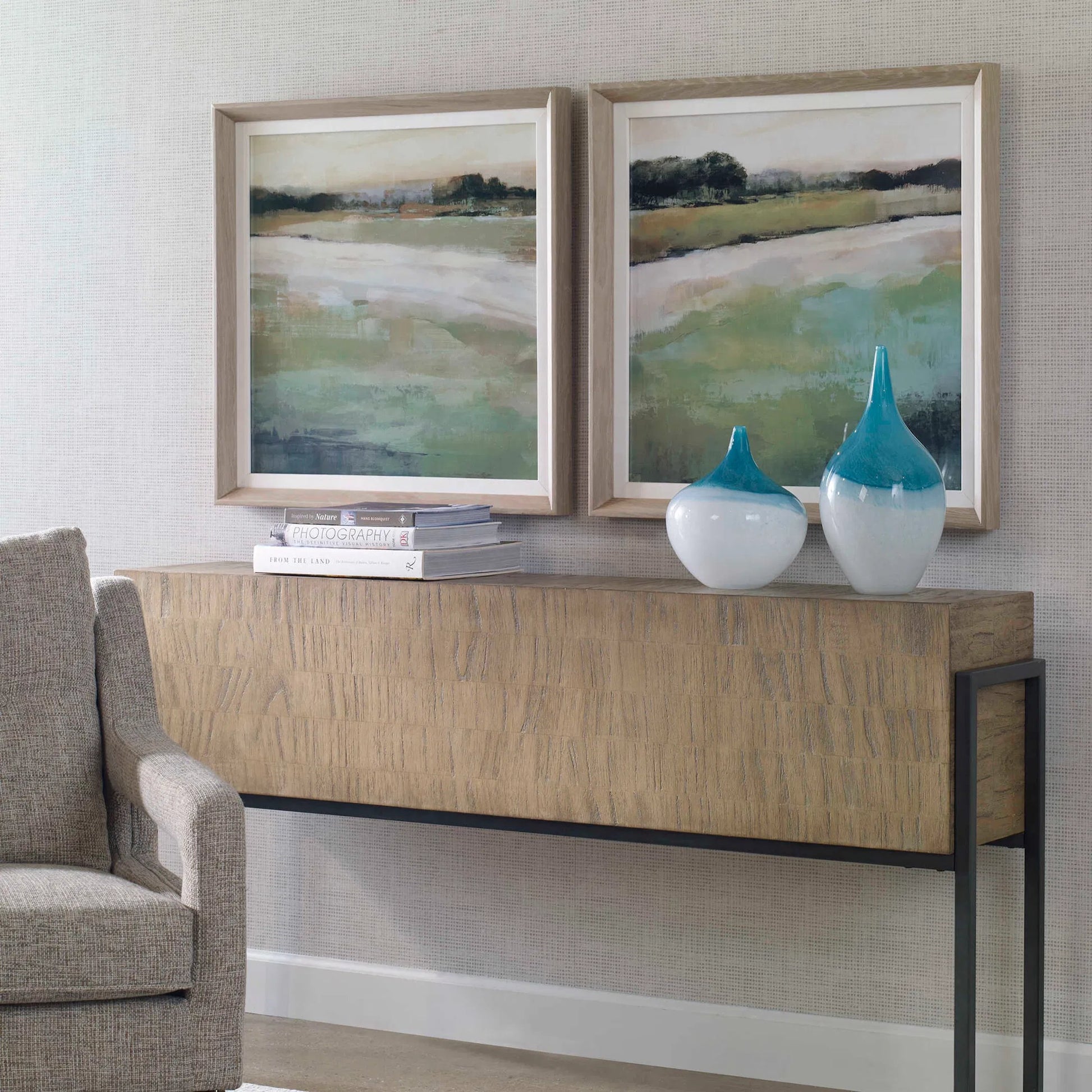 Vivid Vista Framed Prints by Uttermost in multi and light white wash. Made from pine, mdf, veneer, linen in a modern style.