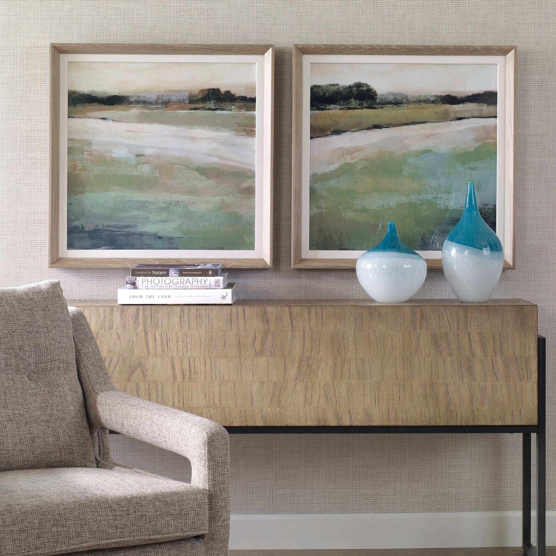 Vivid Vista Framed Prints by Uttermost in multi and light white wash. Made from pine, mdf, veneer, linen in a modern style.