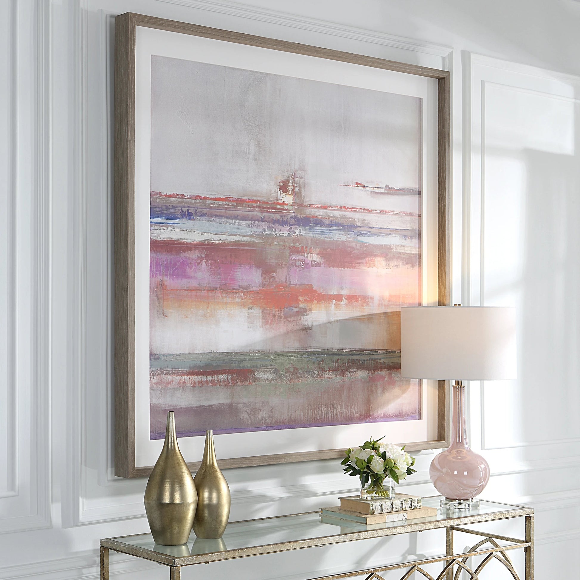 Torrent Framed Print by Uttermost in multi and natural brushed oak. Made from pine, mdf, veneer, linen, paper in a modern style.