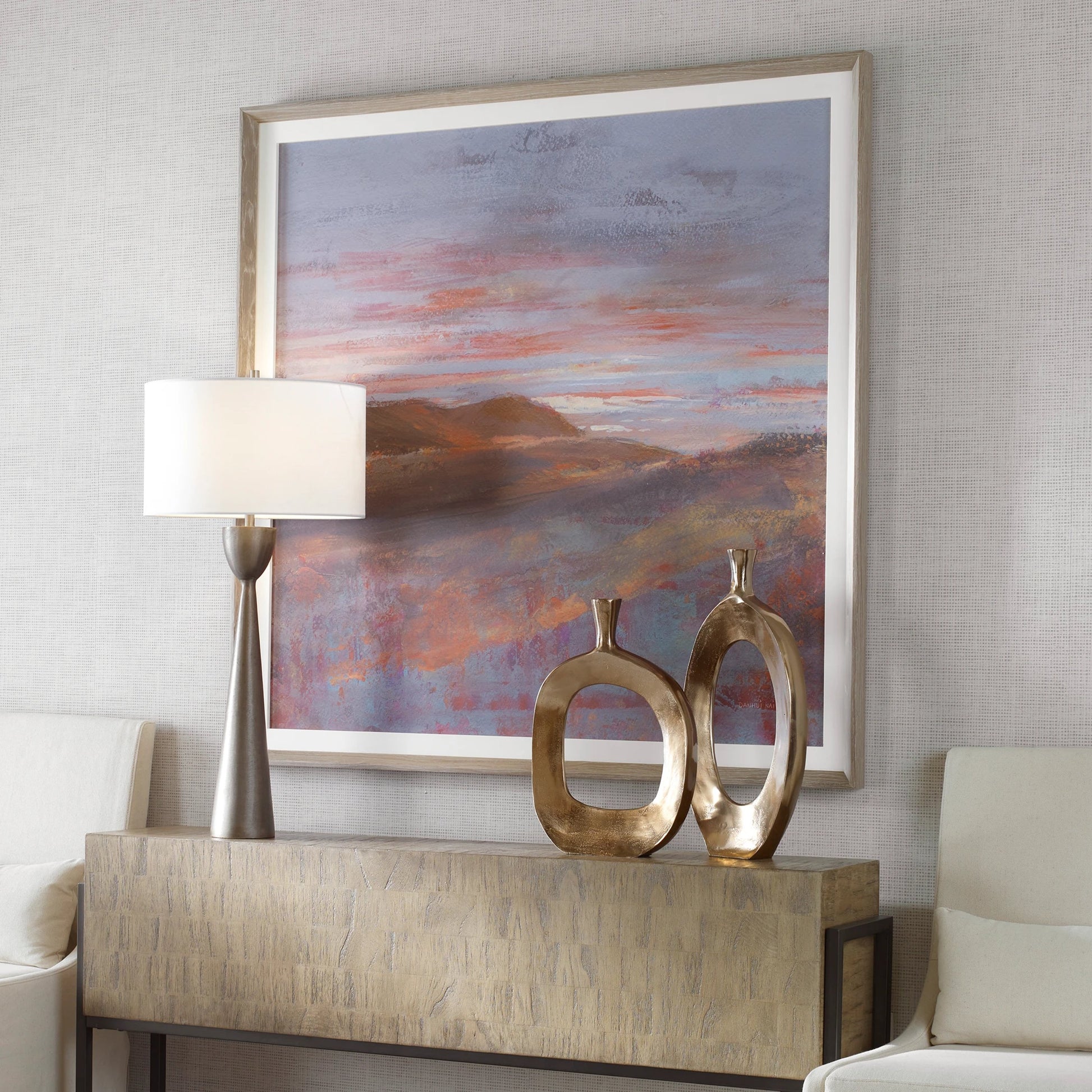 Dawn on the Hills Framed Print by Uttermost in multi. Made from pine, mdf, veneer, linen, paper in a modern style.
