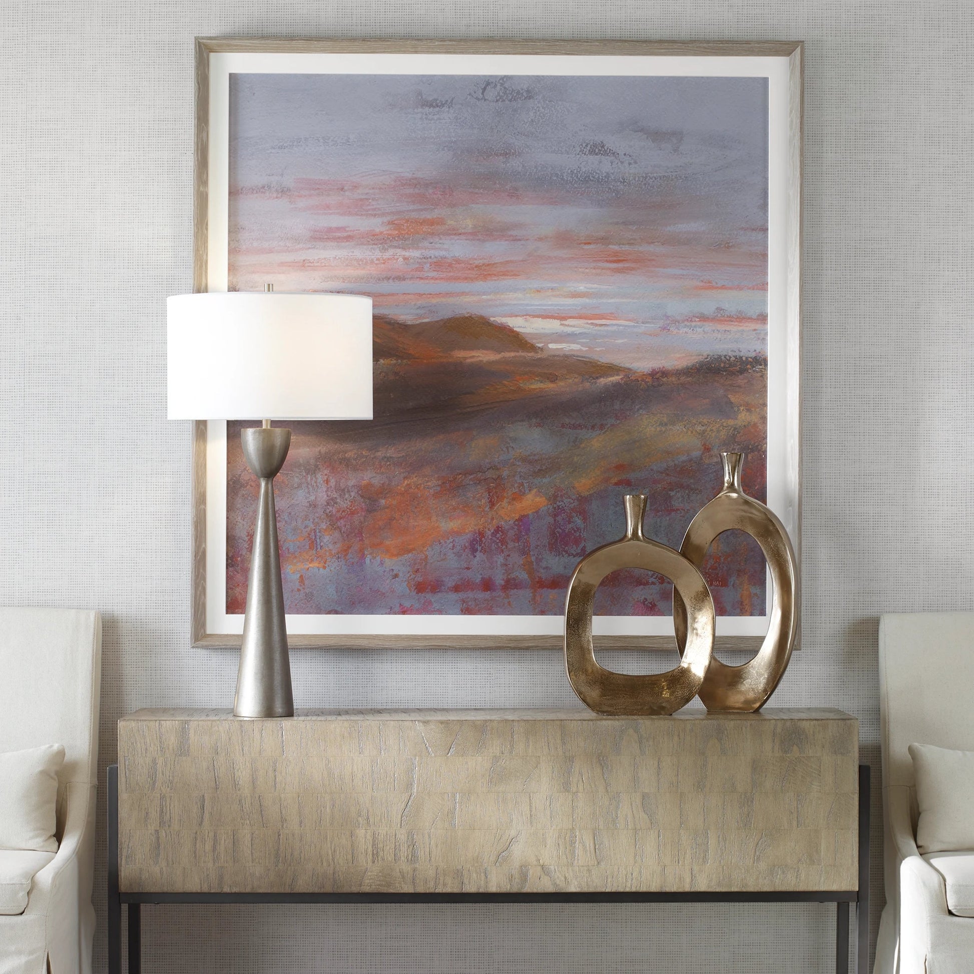 Dawn on the Hills Framed Print by Uttermost in multi. Made from pine, mdf, veneer, linen, paper in a modern style.