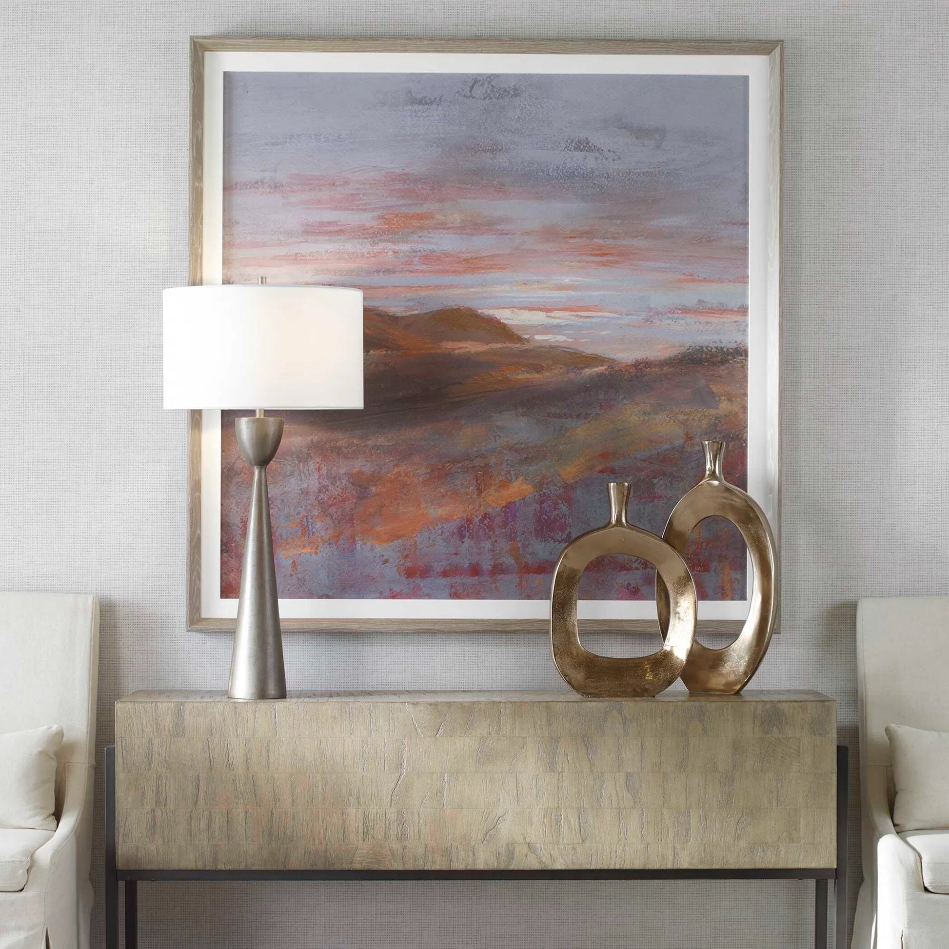 Dawn on the Hills Framed Print by Uttermost in multi. Made from pine, mdf, veneer, linen, paper in a modern style.