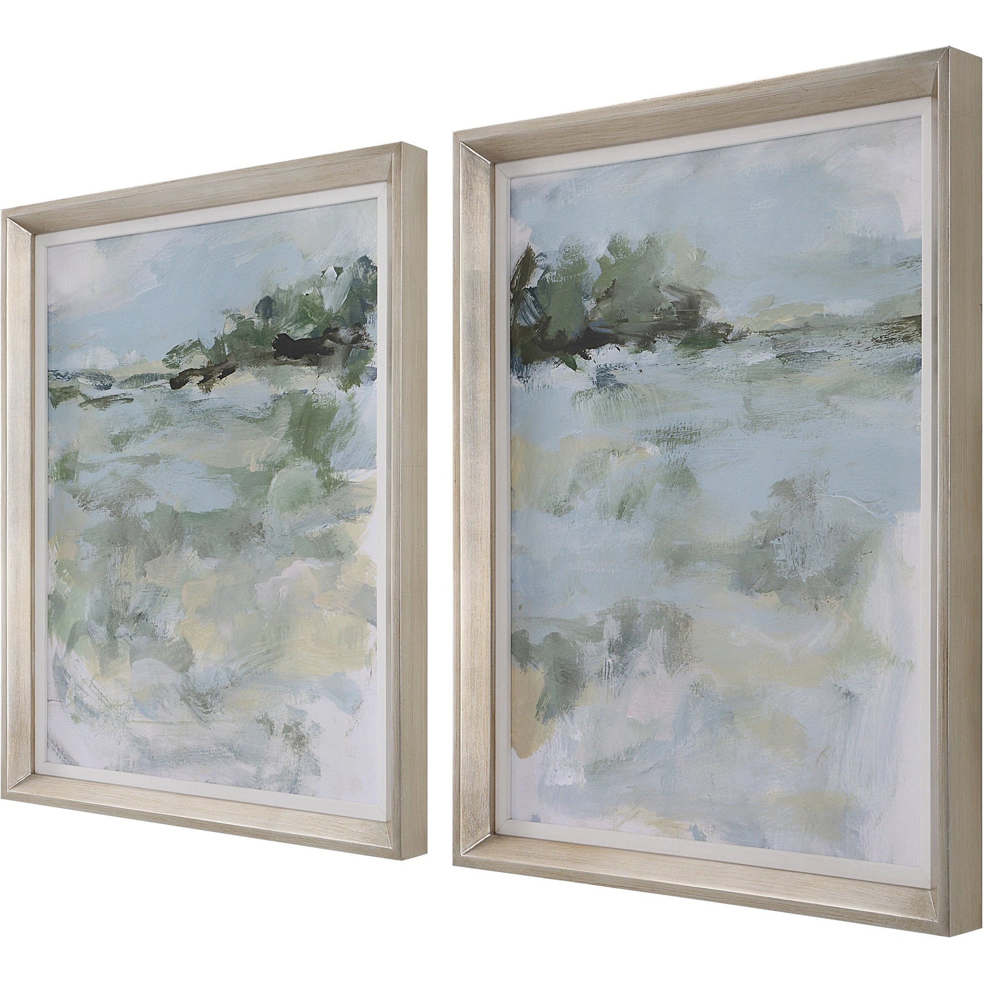 Far Away View Framed Prints by Uttermost in multi and champagne silver. Made from pine, mdf, linen, paper in a modern style.