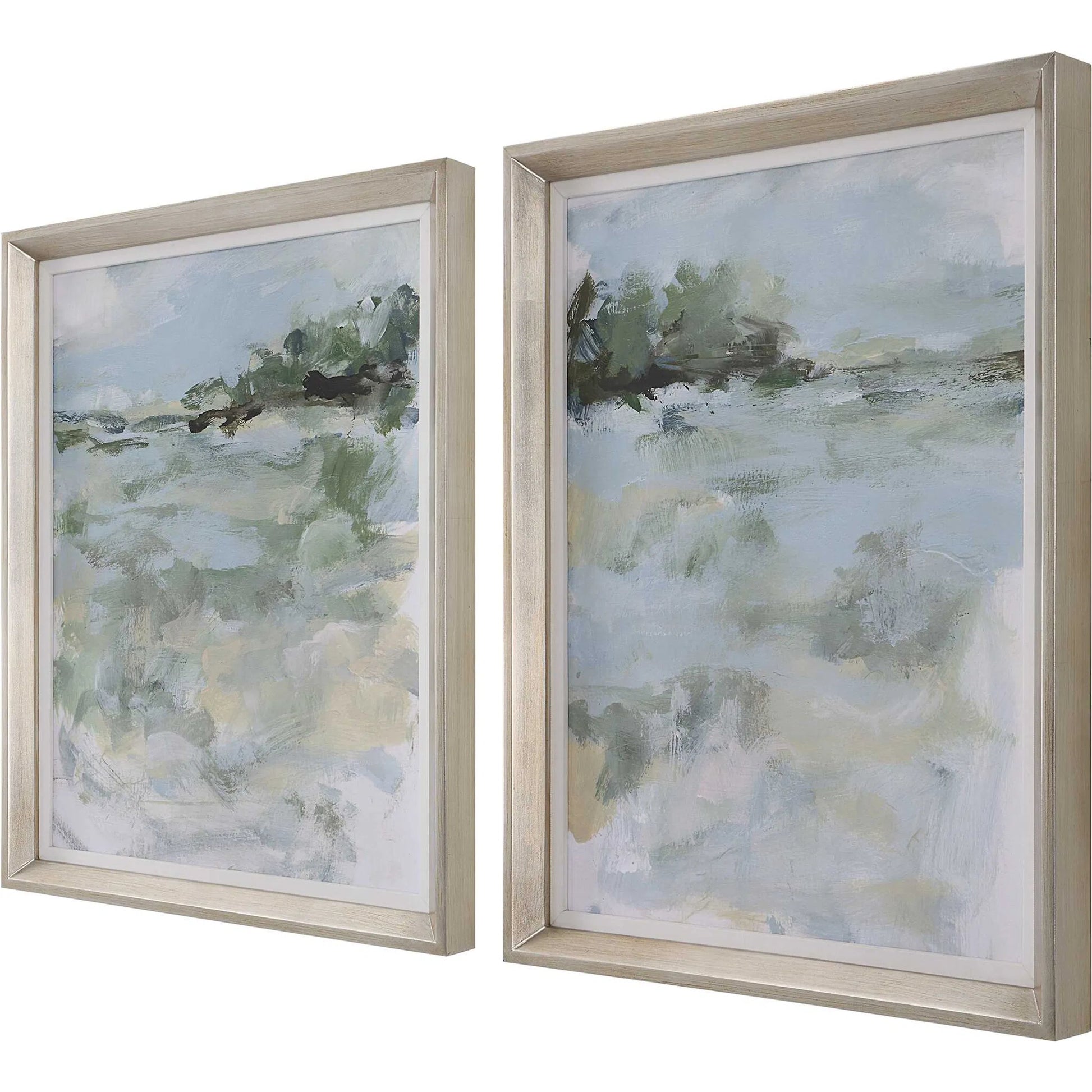 Far Away View Framed Prints by Uttermost in multi and champagne silver. Made from pine, mdf, linen, paper in a modern style.