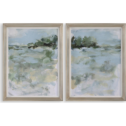 Far Away View Framed Prints by Uttermost in multi and champagne silver. Made from pine, mdf, linen, paper in a modern style.