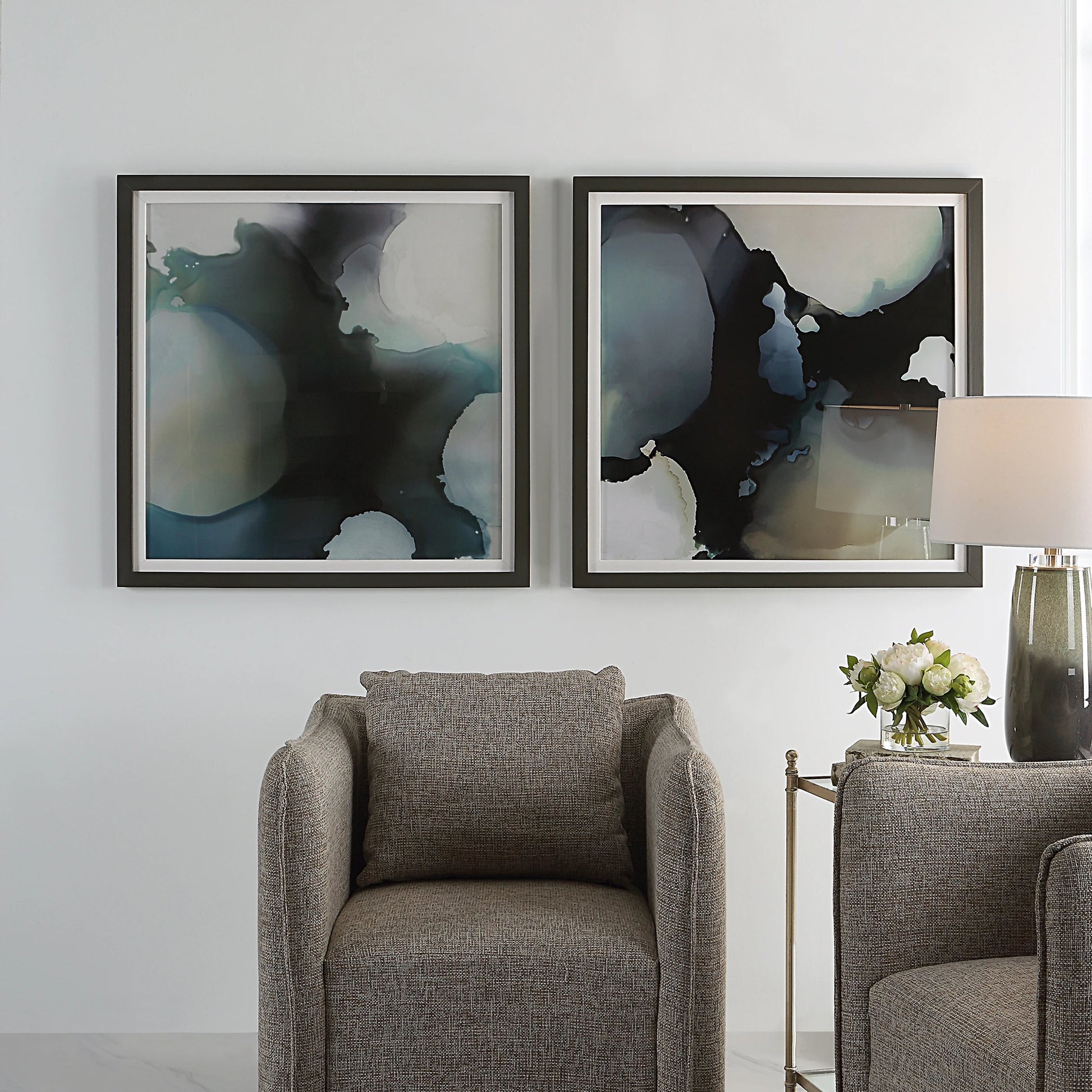 Telescopic Framed Prints by Uttermost in multi and dark gunmetal. Made from pine, glass, mdf, paper in a modern style.
