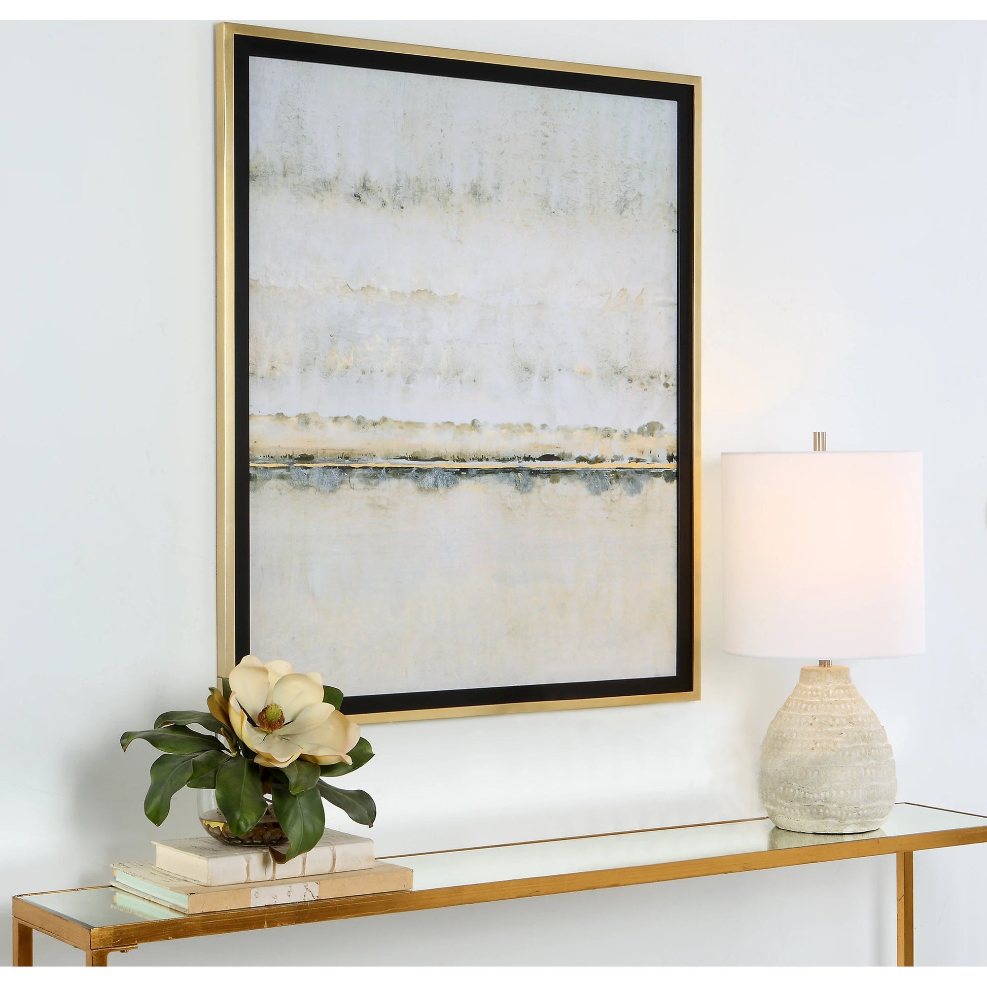 Gilded Horizon Framed Print by Uttermost in multi and antique gold leaf. Made from pine, glass, mdf, paper in a modern style.