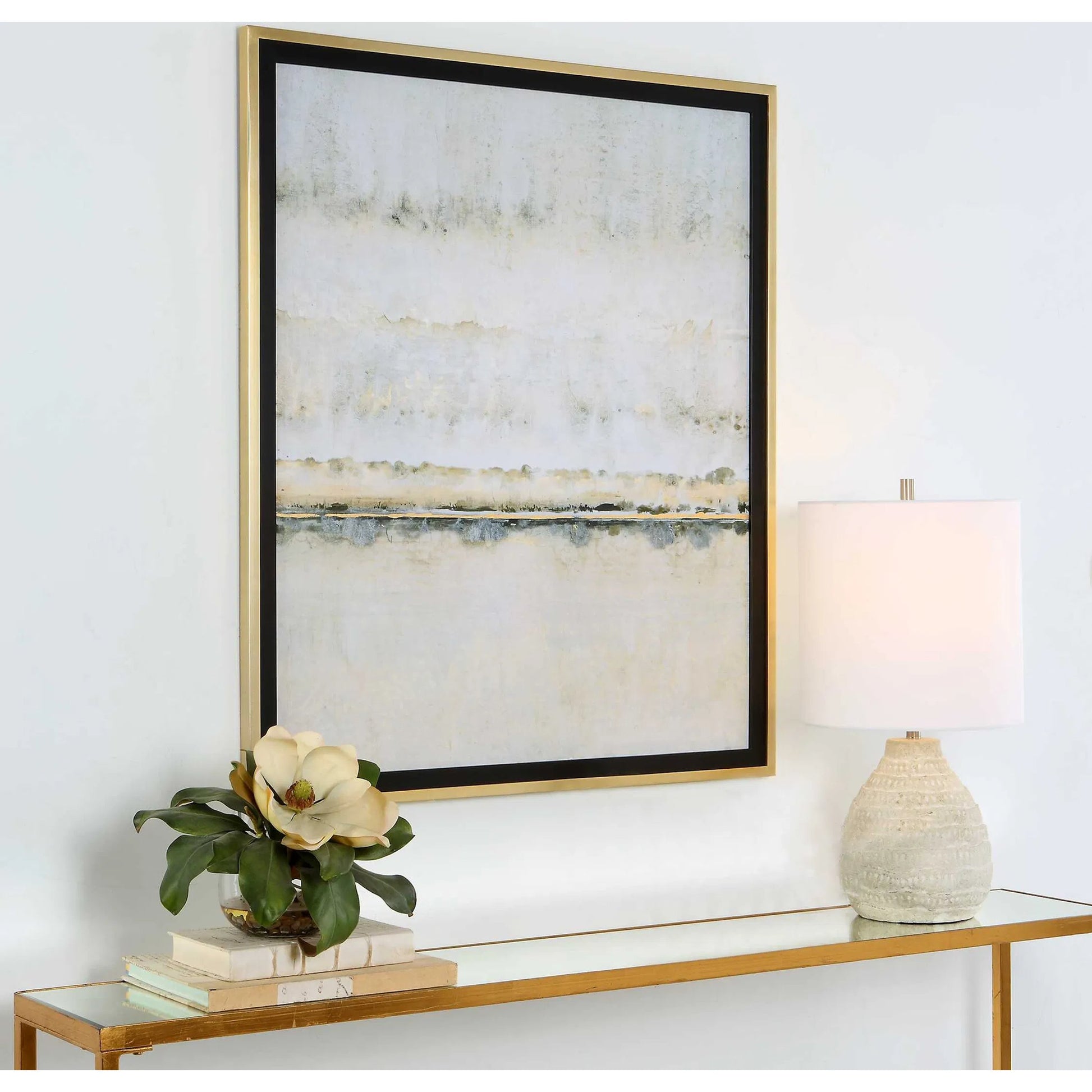 Gilded Horizon Framed Print by Uttermost in multi and antique gold leaf. Made from pine, glass, mdf, paper in a modern style.