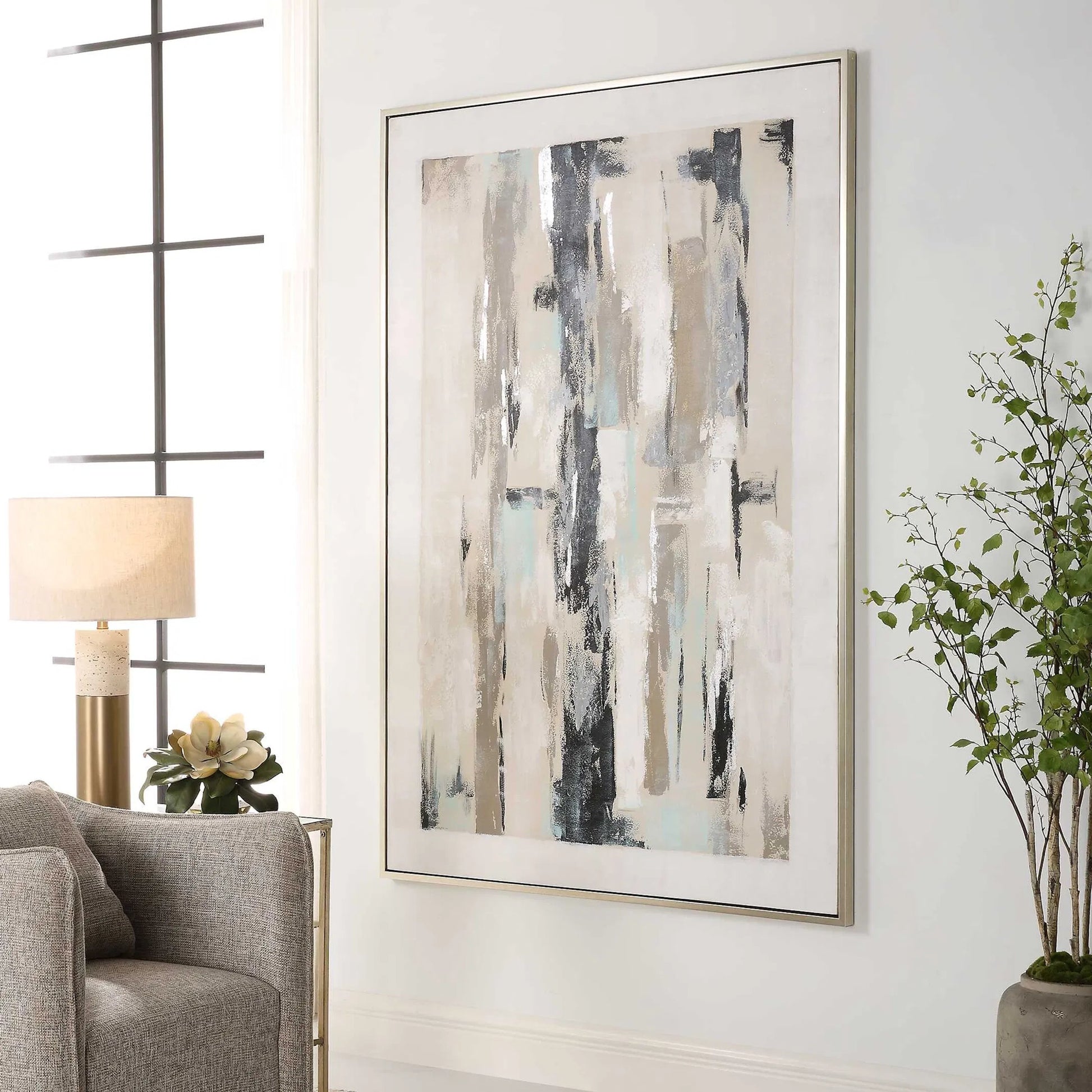Placidity Hand Painted Canvas by Uttermost in multi and brushed silver. Made from canvas, pine wood, acrylic, plastic in a modern style.