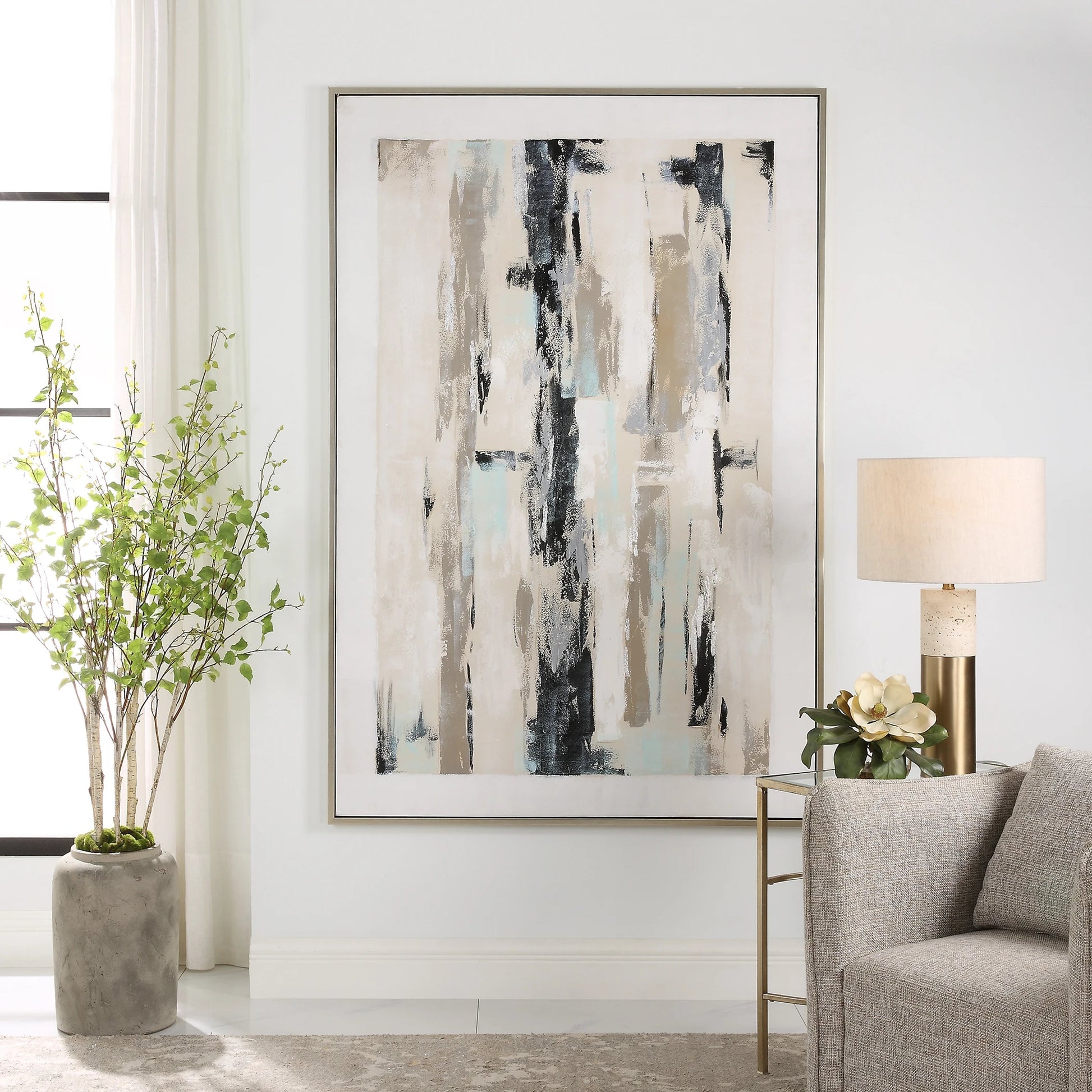 Placidity Hand Painted Canvas by Uttermost in multi and brushed silver. Made from canvas, pine wood, acrylic, plastic in a modern style.