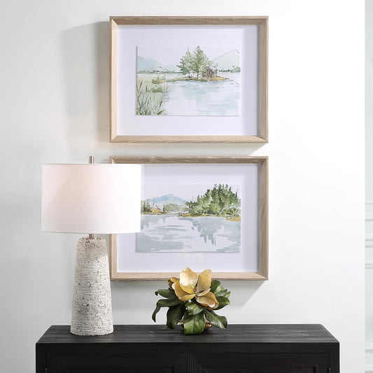 Serene Lake Framed Prints by Uttermost. Made from pine, mdf, glass, paper, veneer in a modern style.