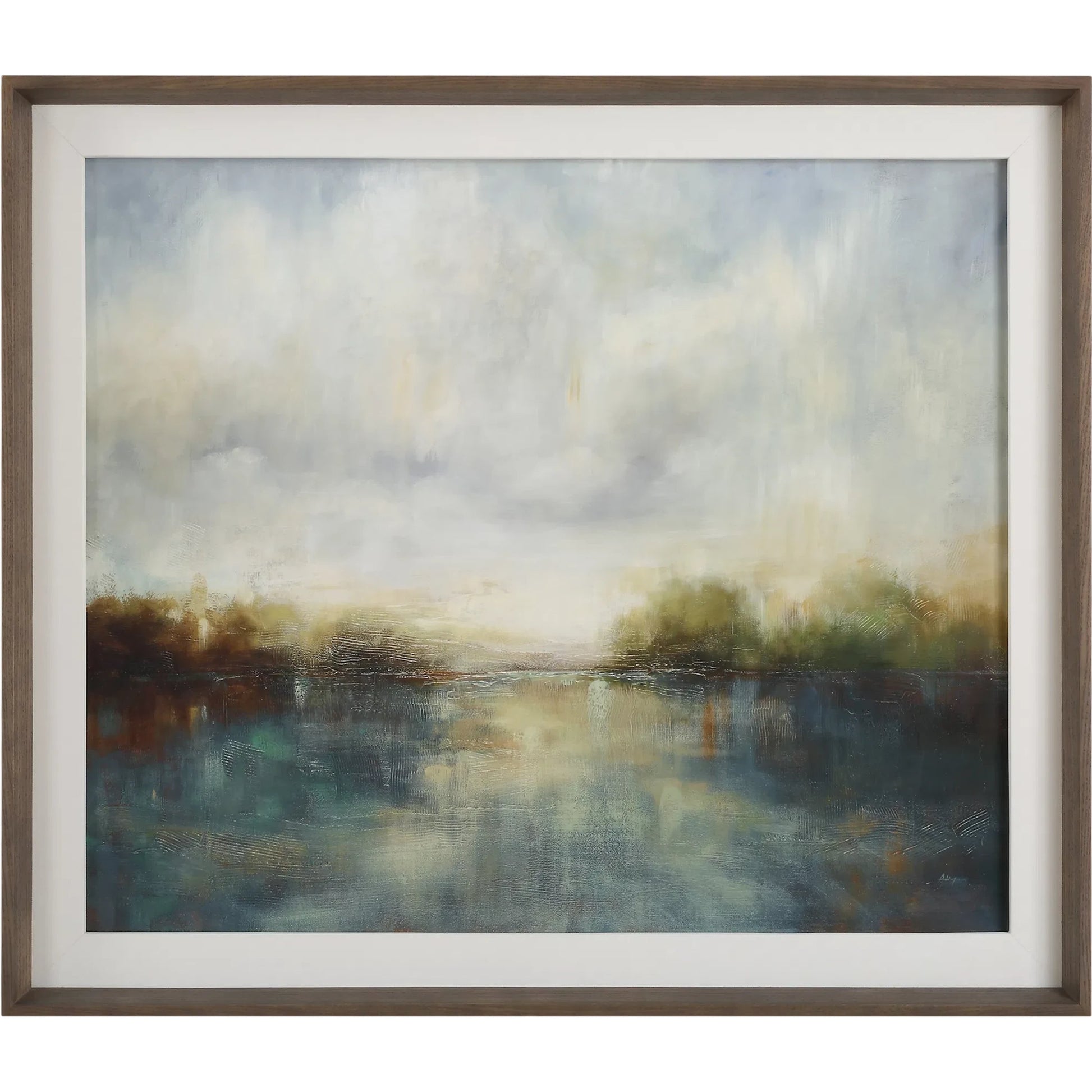 Reverie Framed Abstract Lake Print by Uttermost. Made from pine, mdf, veneer, paper, linen in a cottage & farmhouse style.