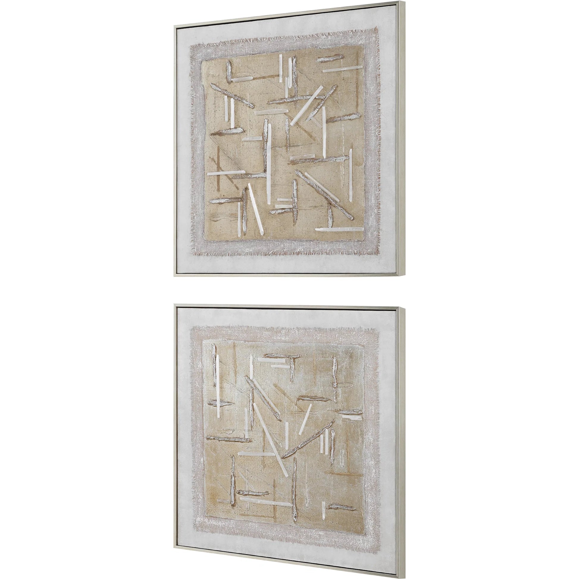 Unpredictable Hand Painted Canvases by Uttermost in champagne. Made from canvas, linen, gypsum, pine wood in a modern style.