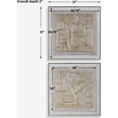 Unpredictable Hand Painted Canvases by Uttermost in champagne. Made from canvas, linen, gypsum, pine wood in a modern style.