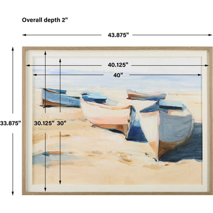 Beached Boats Framed Print by Uttermost. Made from pine, mdf, linen, paper, veneer in a coastal style.