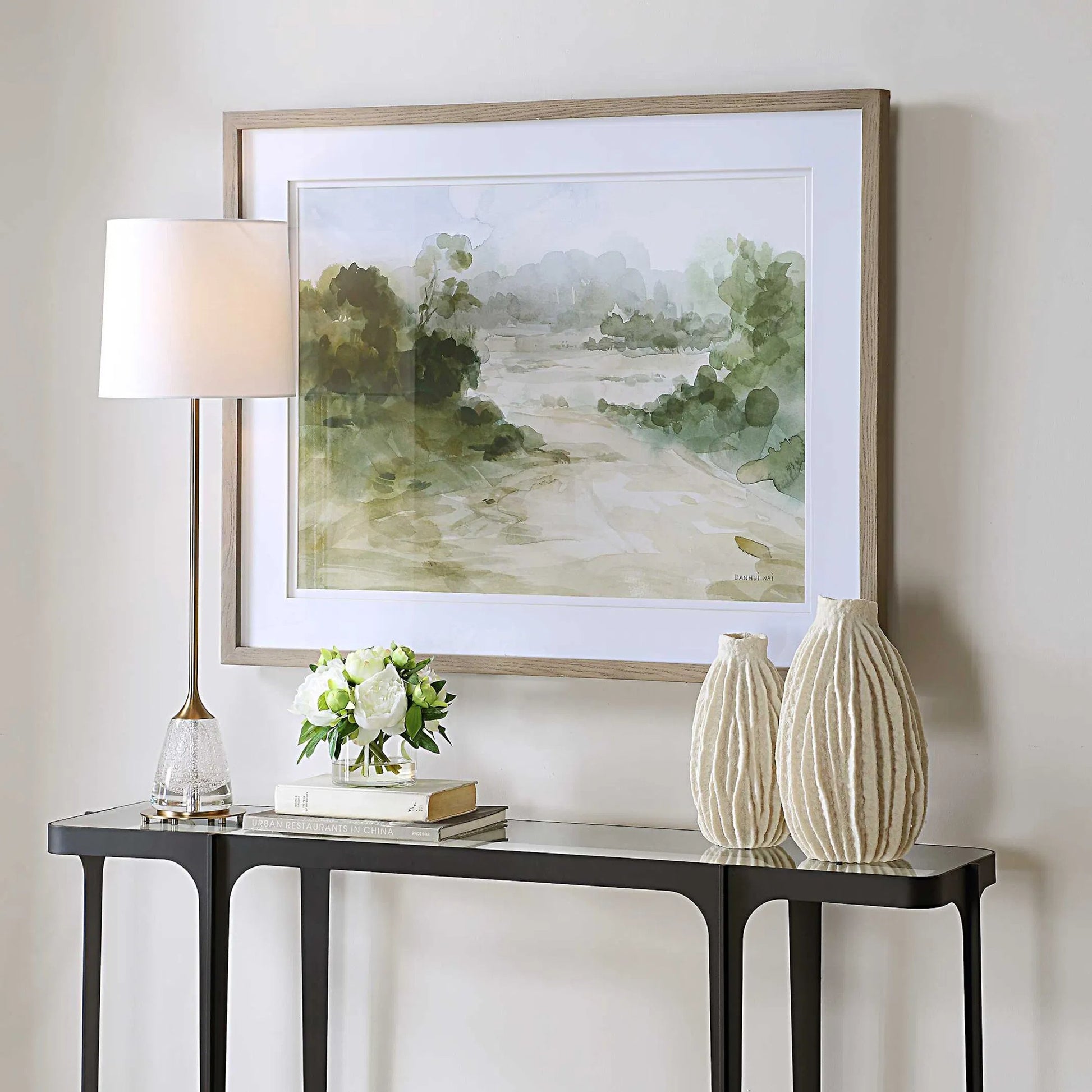 Verdant Watercolor Landscape Print by Uttermost. Made from pine, mdf, glass, paper, veneer in a transitional style.