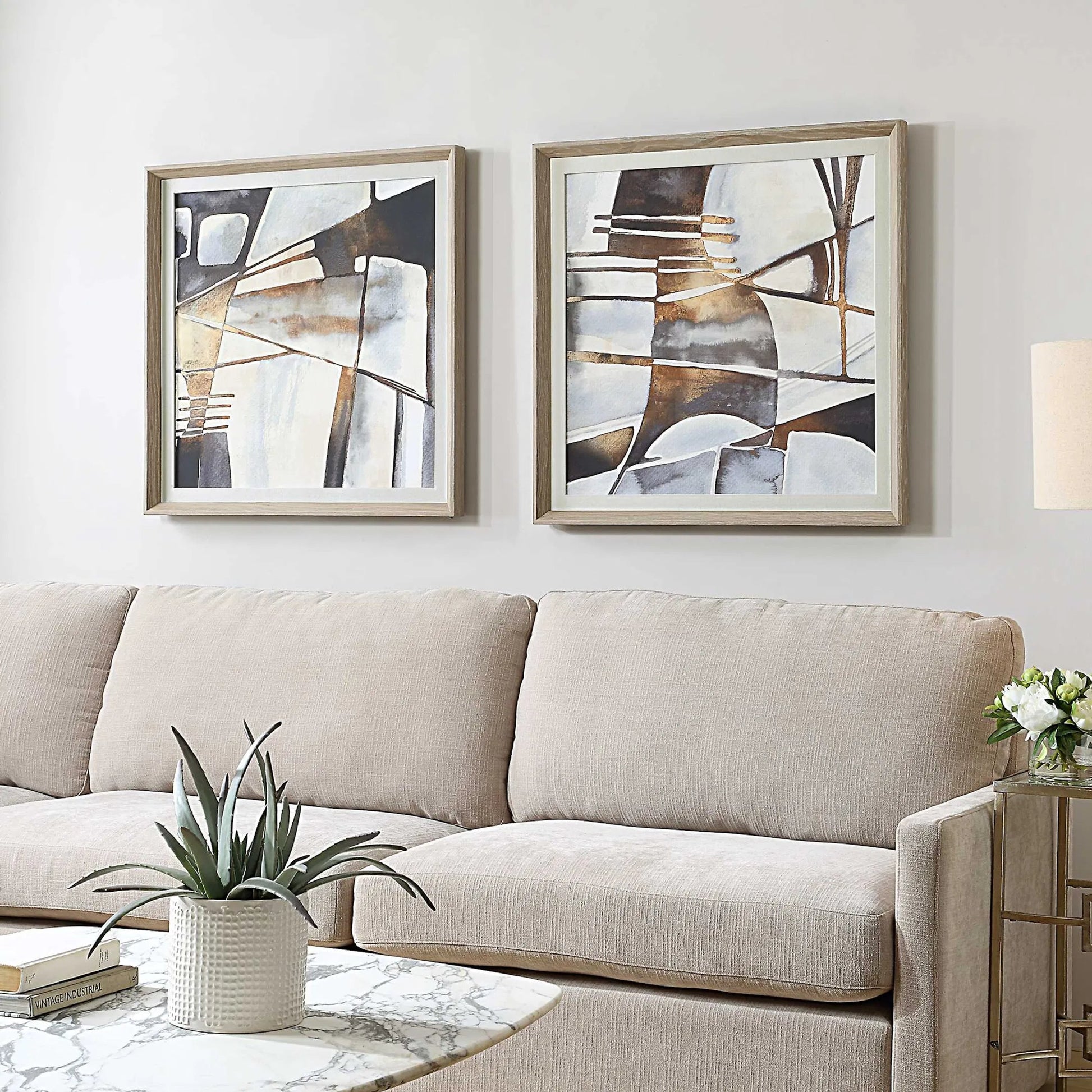 Vetrina Framed Abstract Prints by Uttermost. Made from pine, mdf, veneer, paper, linen in a eclectic & global style.