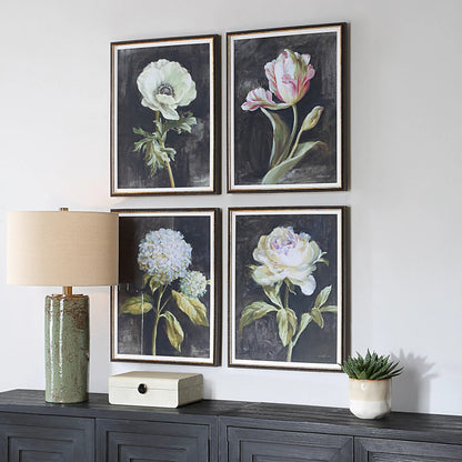 Florals on Black Framed Prints by Uttermost. Made from plastic, glass, mdf, paper, linen in a traditional style.