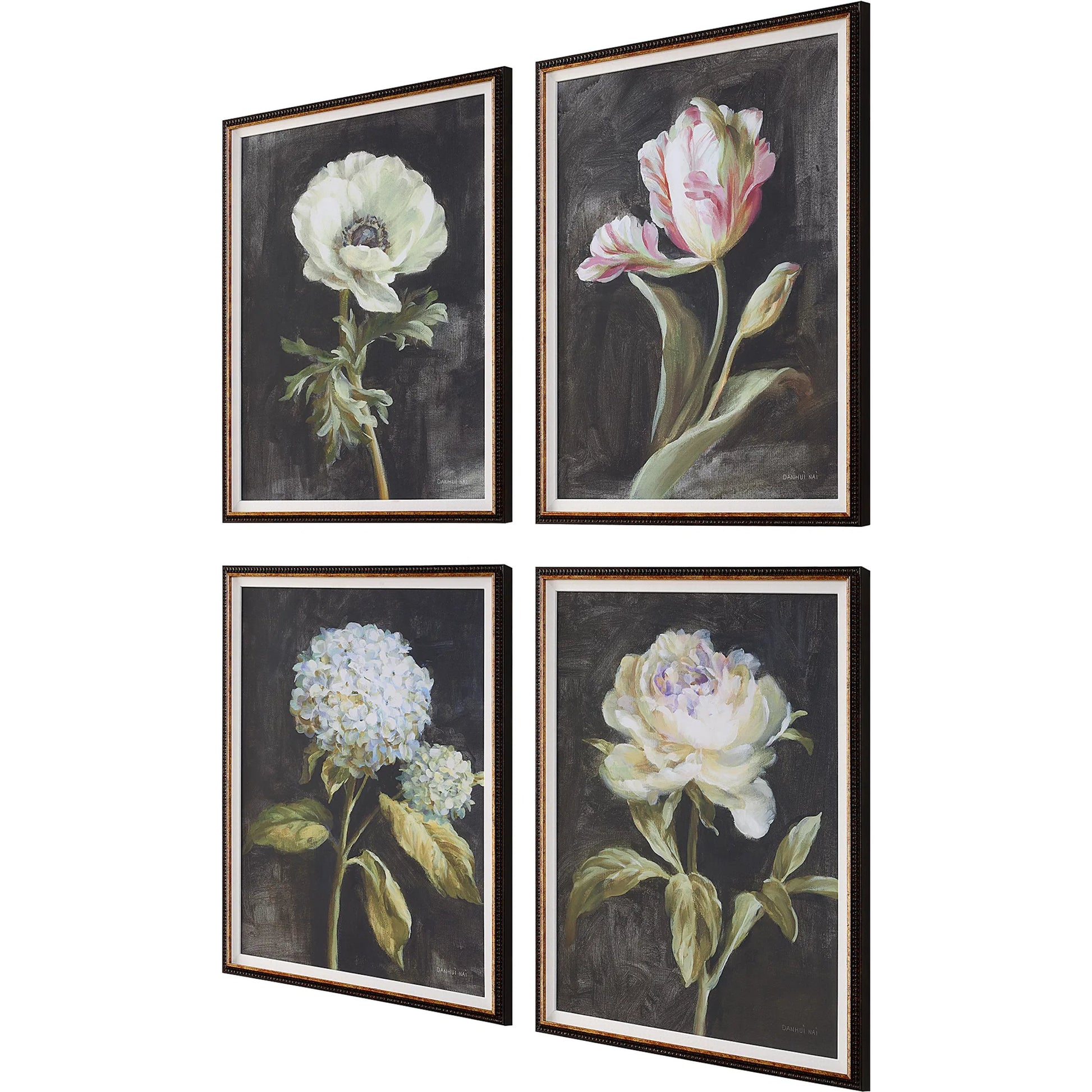 Florals on Black Framed Prints by Uttermost. Made from plastic, glass, mdf, paper, linen in a traditional style.