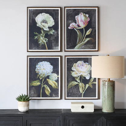 Florals on Black Framed Prints by Uttermost. Made from plastic, glass, mdf, paper, linen in a traditional style.