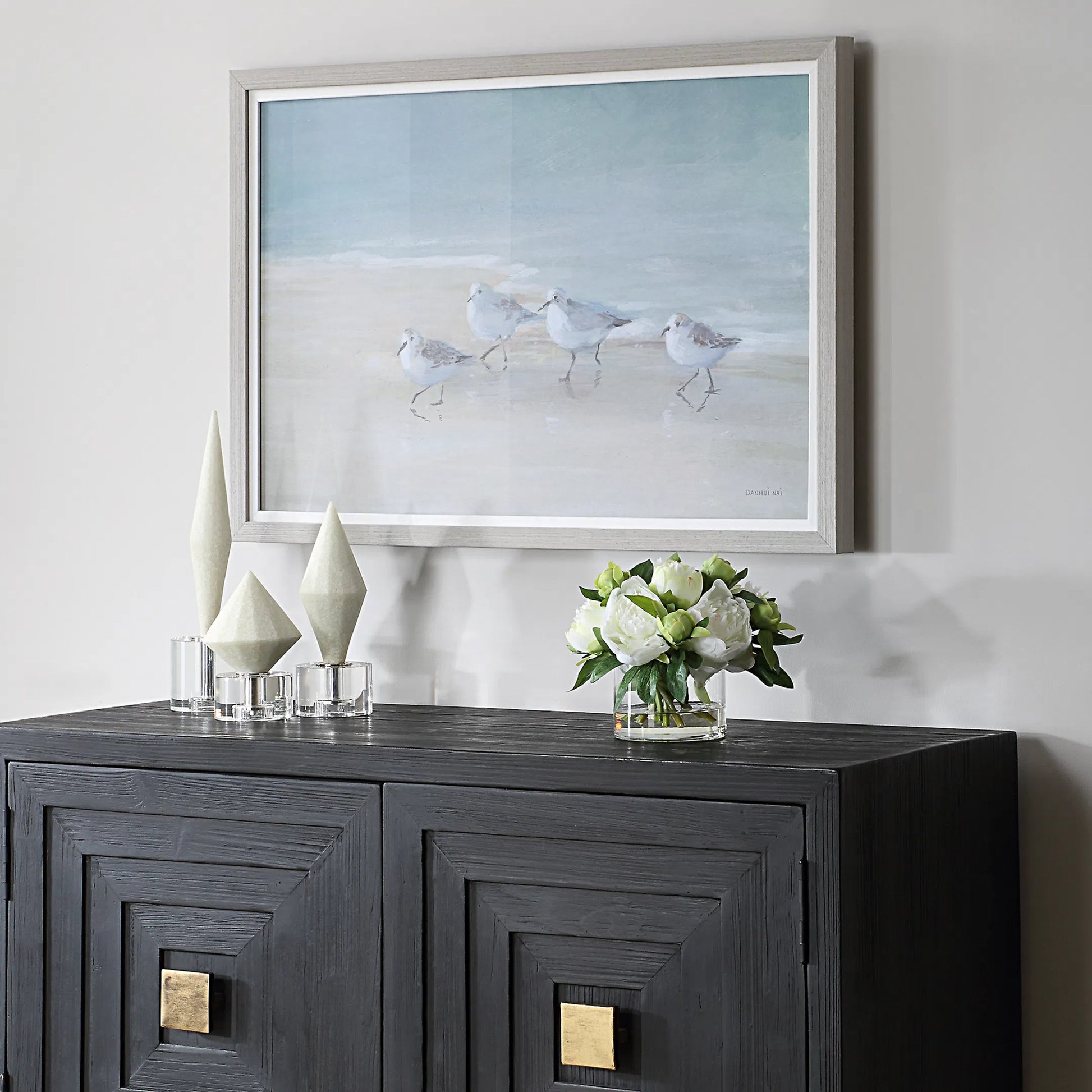 Tranquil Shorebirds on the Sand Framed Print by Uttermost. Made from plastic, glass, mdf, paper, linen, venee in a coastal style.