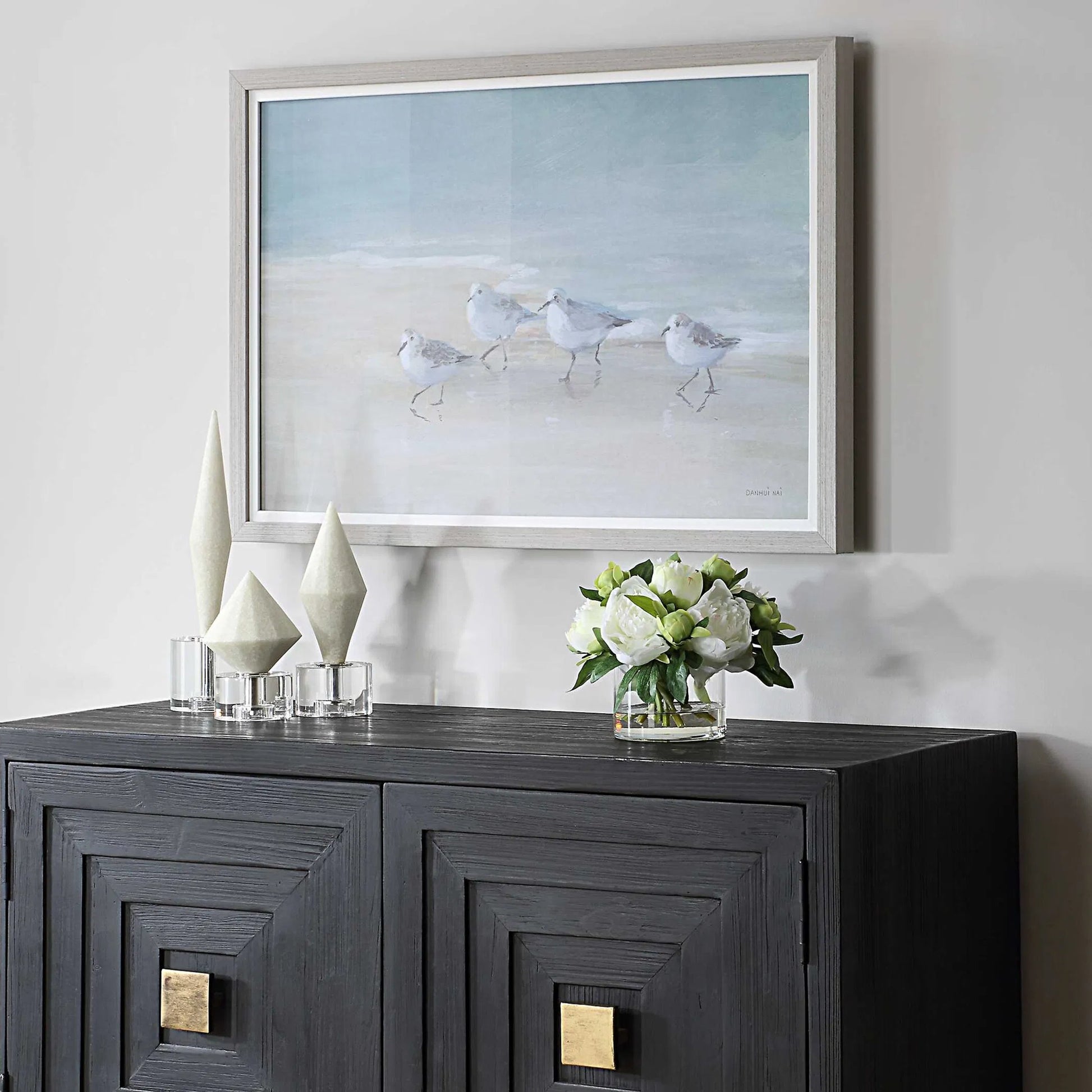 Tranquil Shorebirds on the Sand Framed Print by Uttermost. Made from plastic, glass, mdf, paper, linen, venee in a coastal style.