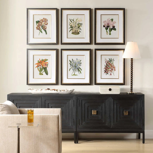 Orchid Botanical Framed Prints by Uttermost in dark walnut. Made from plastic, glass, mdf, paper, linen in a unique style.