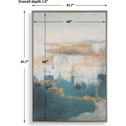 Eastside Abstract Coastal Art by Uttermost in blue, green, beige. Made from canvas, pine wood, mdf, acrylic in a transitional style.
