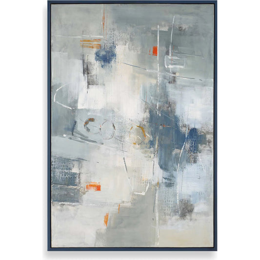 Blueprint Hand Painted Modern Art by Uttermost in blue, gray, white. Made from canvas, pine wood, mdf, acrylic in a unique style.