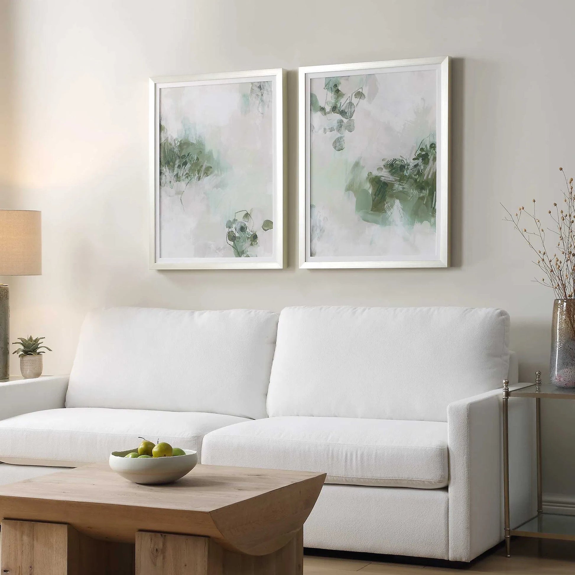 Heat of the Moment Hand Painted Canvas by Uttermost in green, gray and champagne silver. Made from plastic, mdf, linen, paper in a transitional style.