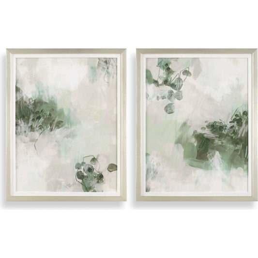 Heat of the Moment Hand Painted Canvas by Uttermost in green, gray and champagne silver. Made from plastic, mdf, linen, paper in a unique style.