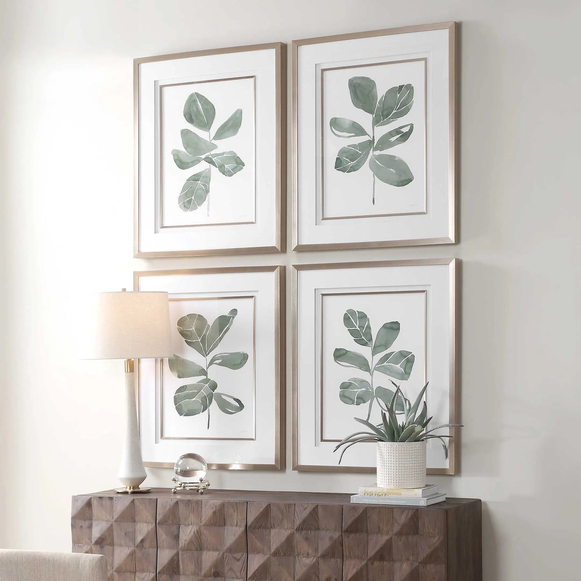 Fiddle Head Leaf Botanical Prints by Uttermost in gold. Made from plastic, mdf, glass, paper in a transitional style.