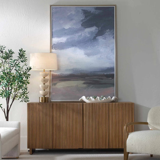 Bracing Framed Landscape Art by Uttermost in white, gray. Made from solid wood, canvas in a transitional style.