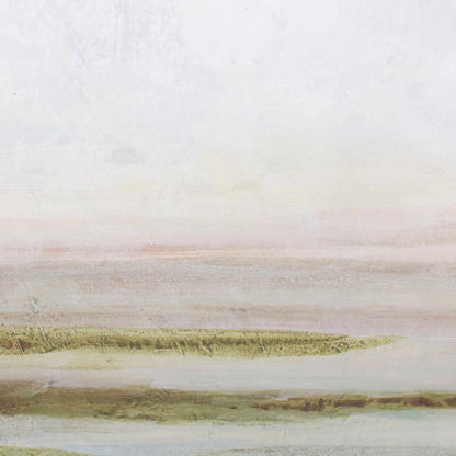 Hazy Lake Framed Landscape Art by Uttermost in gold. Made from solid wood, canvas in a coastal style.