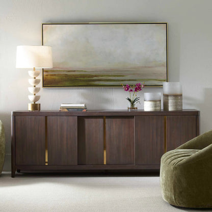 Hazy Lake Framed Landscape Art by Uttermost in gold. Made from solid wood, canvas in a coastal style.