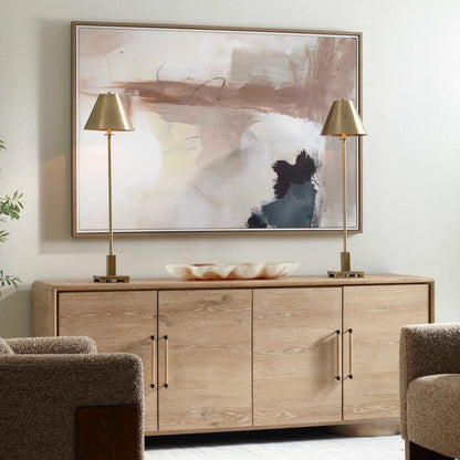 Bluster Framed Abstract Canvas by Uttermost in blue, brown, gray, orange, purple, white, yellow. Made from solid wood, canvas in a unique style.