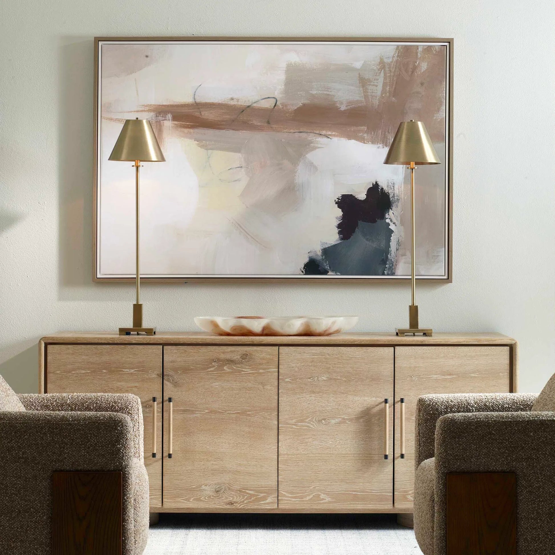 Bluster Framed Abstract Canvas by Uttermost in blue, brown, gray, orange, purple, white, yellow. Made from solid wood, canvas in a unique style.