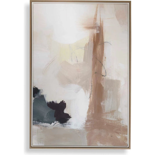 Bluster Framed Abstract Canvas by Uttermost in blue, brown, gray, orange, purple, white, yellow. Made from solid wood, canvas in a unique style.