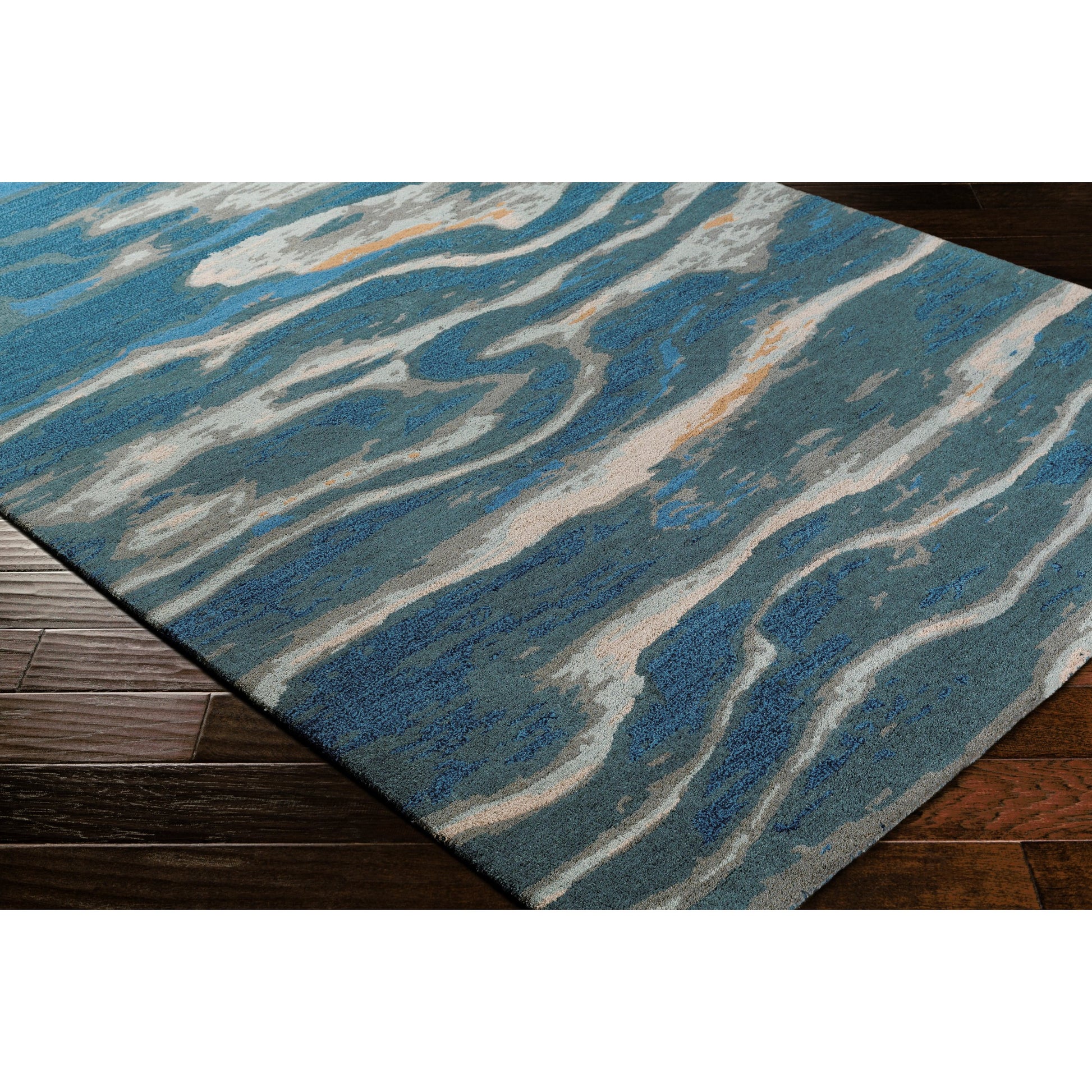 Artist Studio Rug - 20974 by Surya in dark blue, seafoam, brown, tan, blue, navy. Made from 100% new zealand wool in a unique style.