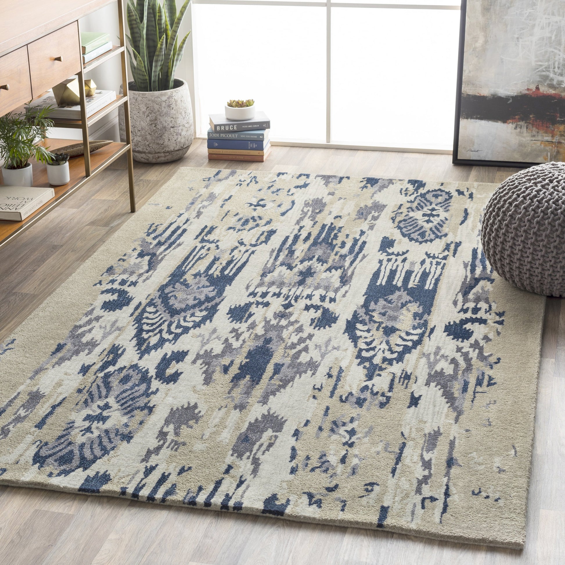 ART-242 Rug by Surya in gray, navy, denim, sage, light gray. Made from 100% new zealand wool in a unique style.